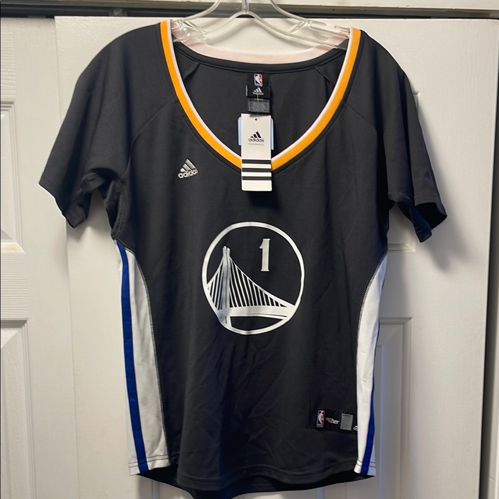New W/Tags Golden State Warriors Black Adidas NBA 4Her Jersey With Sleeves XL